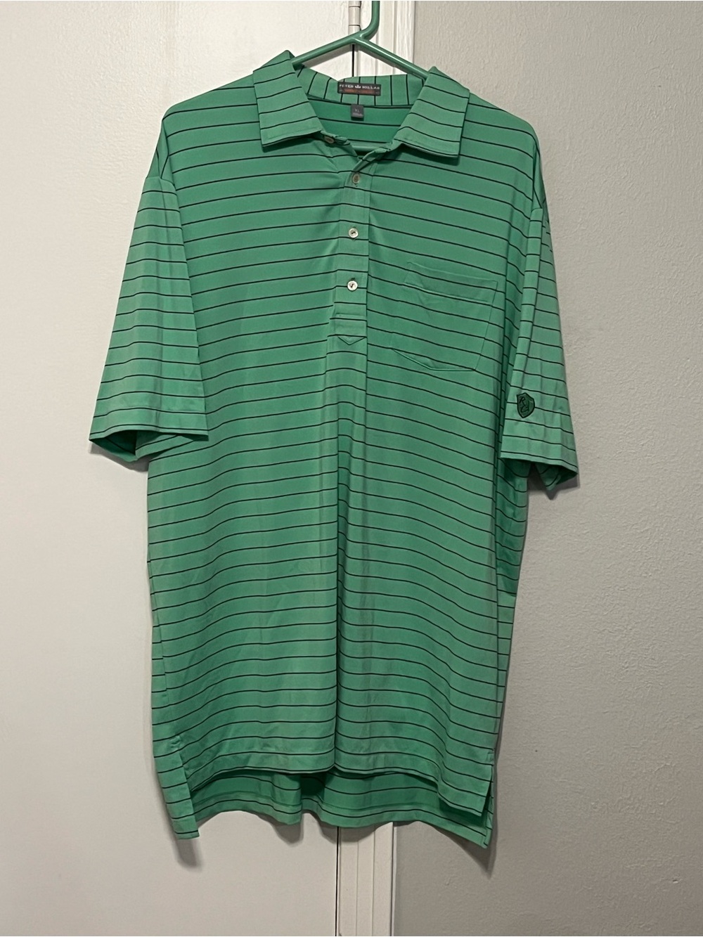 Peter Millar Summer Comfort Men’s Green/Purple Striped Stretch Polo Shirt XL